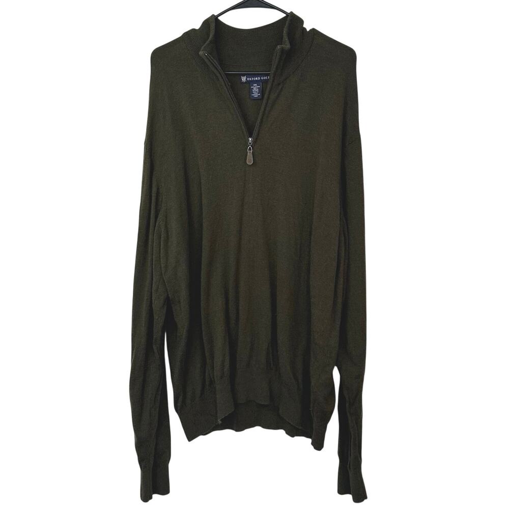 Oxford Golf Mens 100% Merino Wool 1/4 Zip Pullover Sweater Size XXL Green Preppy